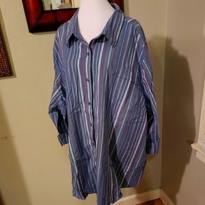 Chelsea Studio blue and purple striped stretch cotton 3X button up blouse‎